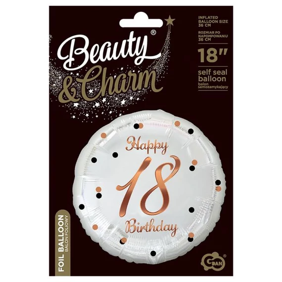 Happy Birthday 18 B&C White fólia lufi 36 cm