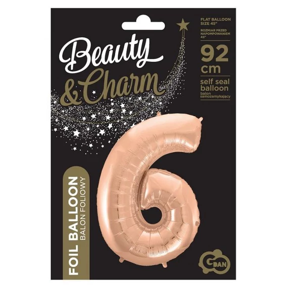 Rose Gold 6-os szám fólia lufi 92 cm