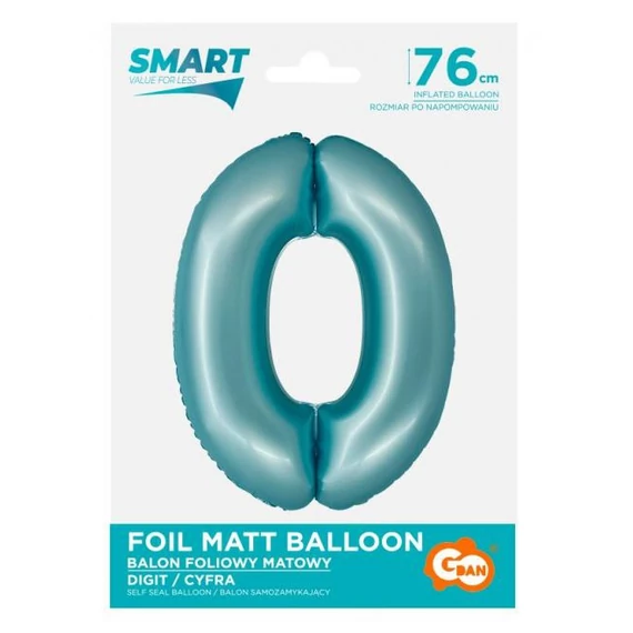 Kék 0-ás Light Blue Mat szám fólia lufi 76 cm