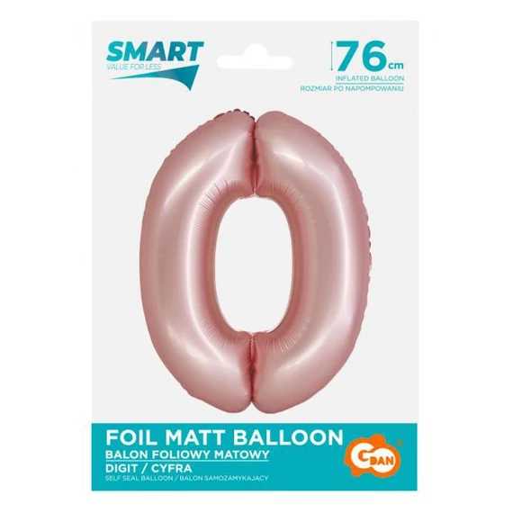 Rózsaszín 0-ás Light Pink Mat szám fólia lufi 76 cm