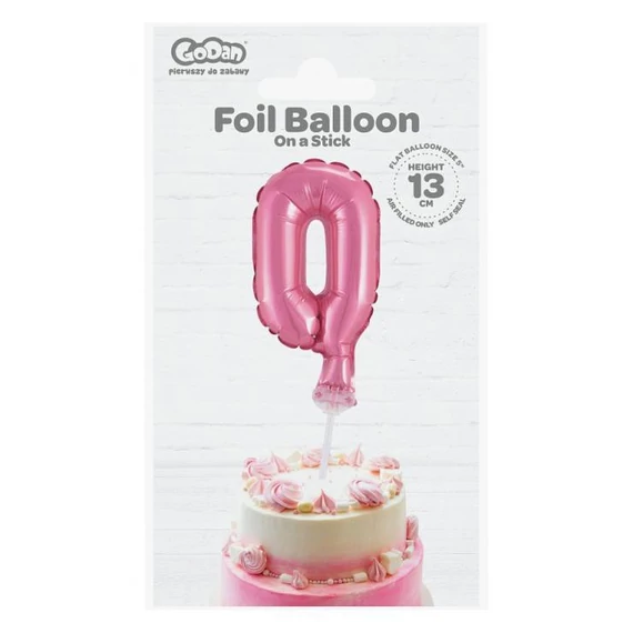 Rózsaszín 0-ás Pink szám fólia lufi tortára 13 cm
