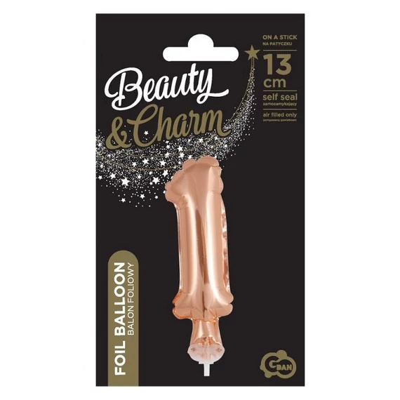 Rose Gold 1-es szám fólia lufi tortára 13 cm