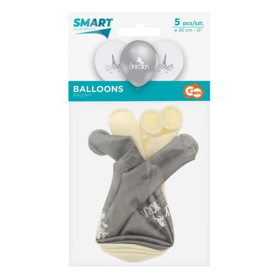 Unikornis Silver léggömb, lufi 5 db-os 12 inch (30cm)