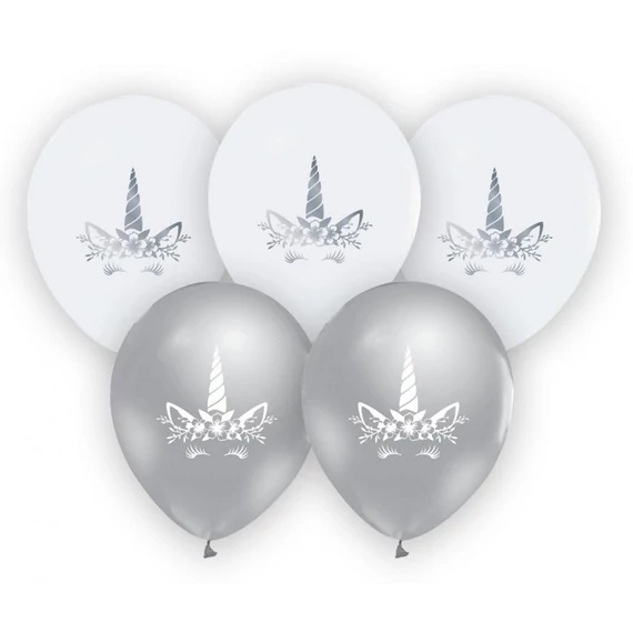 Unikornis Silver léggömb, lufi 5 db-os 12 inch (30cm)