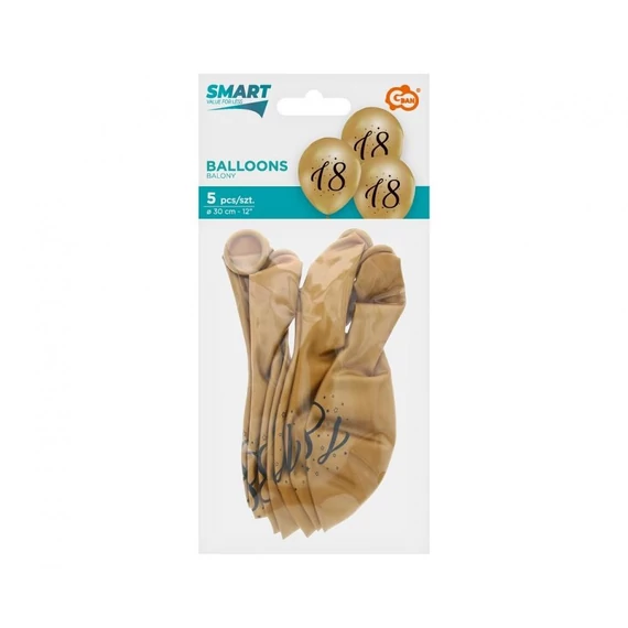 Arany Happy Birthday 18 Gold léggömb, lufi 5 db-os 12 inch (30cm)