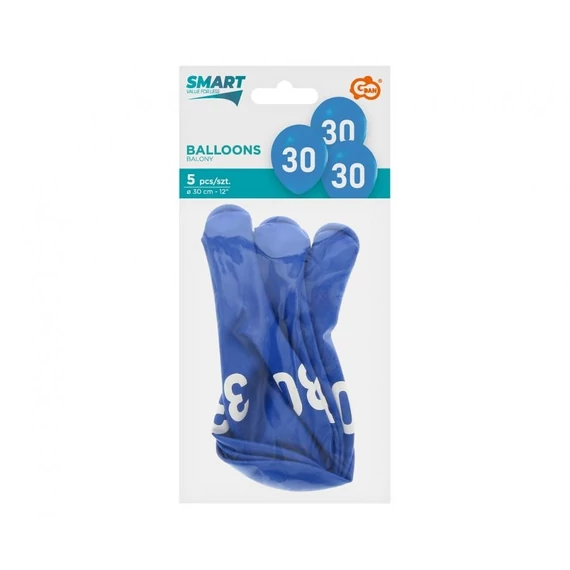Kék Happy Birthday 30 Blue léggömb, lufi 5 db-os 12 inch (30cm)
