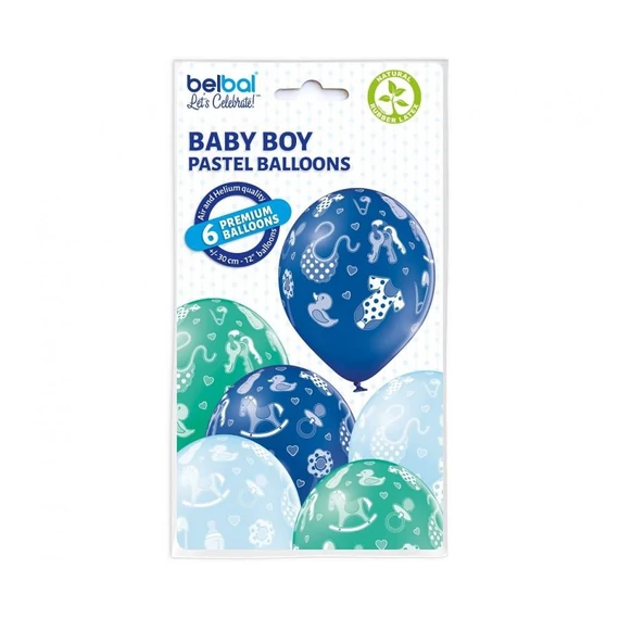 Kék Baby Boy léggömb, lufi 6 db-os 12 inch (30cm)