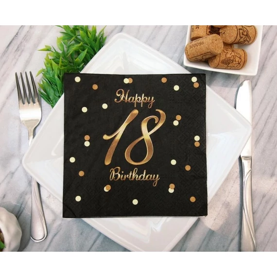 Happy Birthday 18 B&C Gold szalvéta 20 db-os 33x33 cm