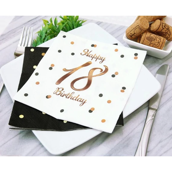 Happy Birthday 18 B&C White szalvéta 20 db-os 33x33 cm