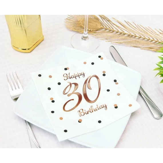 Happy Birthday 30 B&C White szalvéta 20 db-os 33x33 cm