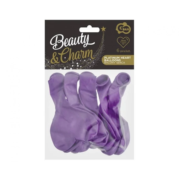 Szív Platinum Light Purple léggömb, lufi 6 db-os 12 inch (30 cm)