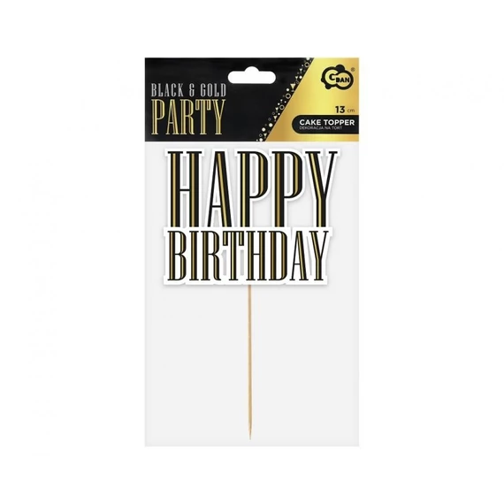 Happy Birthday Black torta dekoráció 13 cm