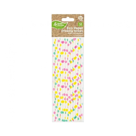 Színes Colorful Dots papír szívószál 12 db-os