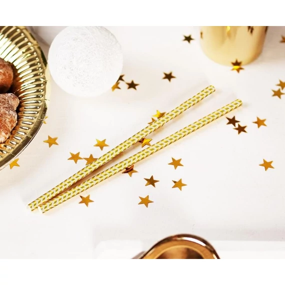 Arany Gold Chevron papír szívószál 12 db-os