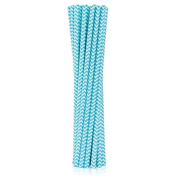 Kék Light Blue Chevron papír szívószál 12 db-os