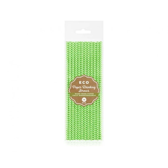 Zöld Lime Green Chevron papír szívószál 12 db-os