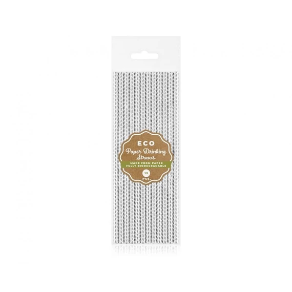 Ezüst Silver Chevron papír szívószál 12 db-os