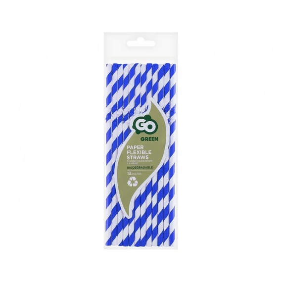 Kék Blue Stripes rugalmas papír szívószál 12 db-os