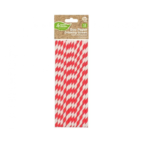 Piros Red Stripes rugalmas papír szívószál 12 db-os