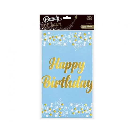 Kék Happy Birthday B&C Light Blue fólia asztalterítő 137x183 cm