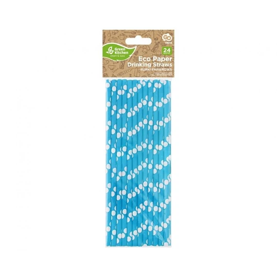 Kék Blue Polka Dots papír szívószál 24 db-os