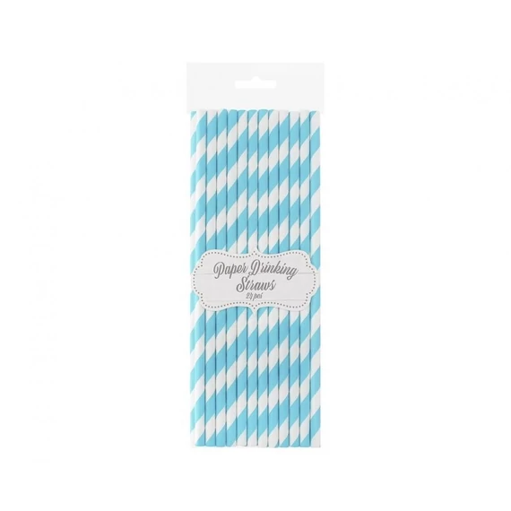Kék Light Blue Stripes papír szívószál 24 db-os