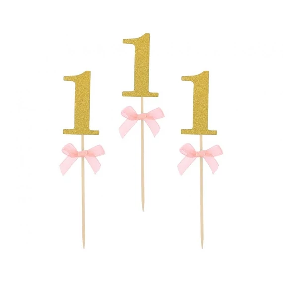 Rózsaszín 1st Birthday díszítő pálca 10 db-os