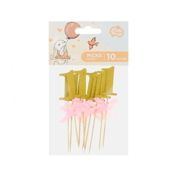 Rózsaszín 1st Birthday díszítő pálca 10 db-os