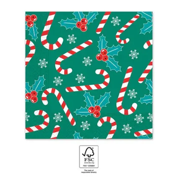 Karácsonyi Xmas Sugar Canes szalvéta 20 db-os 33x33 cm FSC