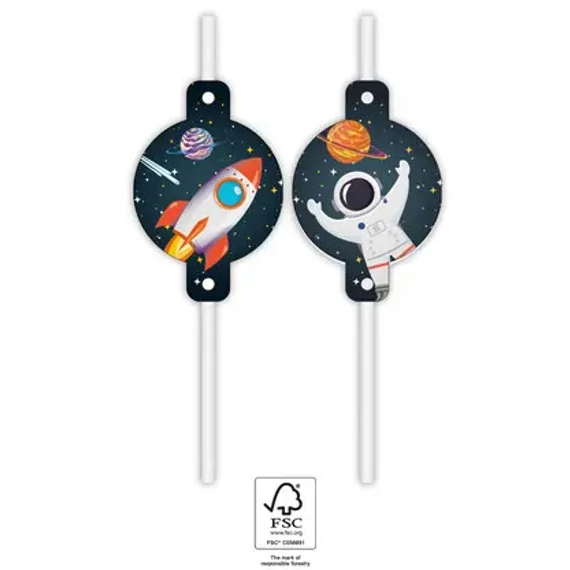 Űr Rocket Space papír szívószál, 4 db-os szett FSC