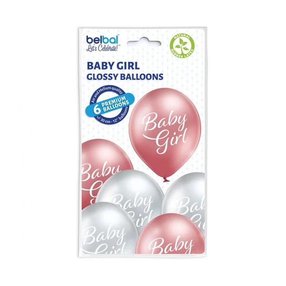 Baby Girl Glossy léggömb, lufi 6 db-os 12 inch (30cm)