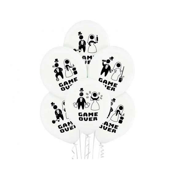 Game Over White léggömb, lufi 6 db-os 12 inch (30 cm)