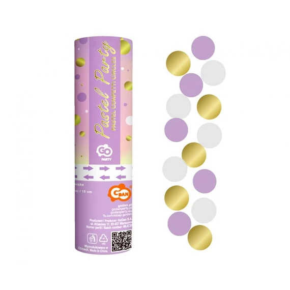 Színes Gold-Lilac-White konfetti kilövő 15 cm
