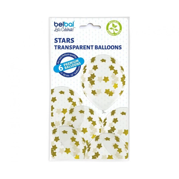 Csillagos Stars léggömb, lufi szett 6 db-os 30 cm (12 inch)