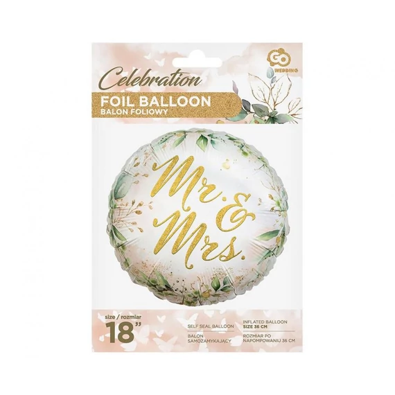 Esküvő Mr & Mrs fólia lufi 36 cm