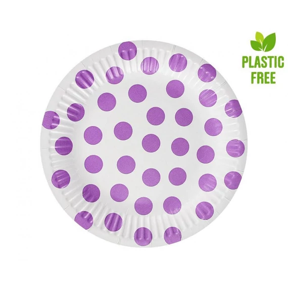 Pöttyös Lavender Polka Dots papírtányér 6 db-os 18 cm