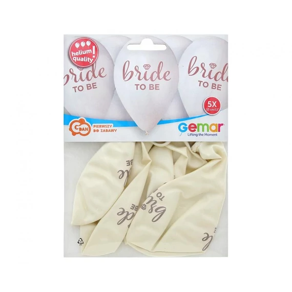 Bride To Be White léggömb, lufi 5 db-os 13 inch (33cm)
