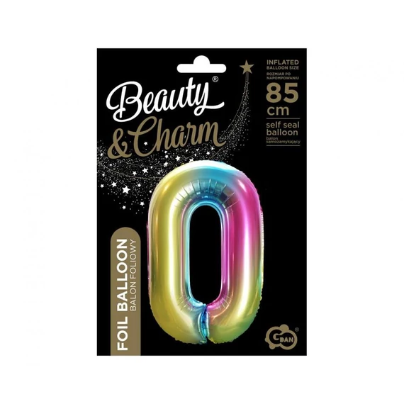 Szivárvány Rainbow 0-ás szám fólia lufi 85 cm