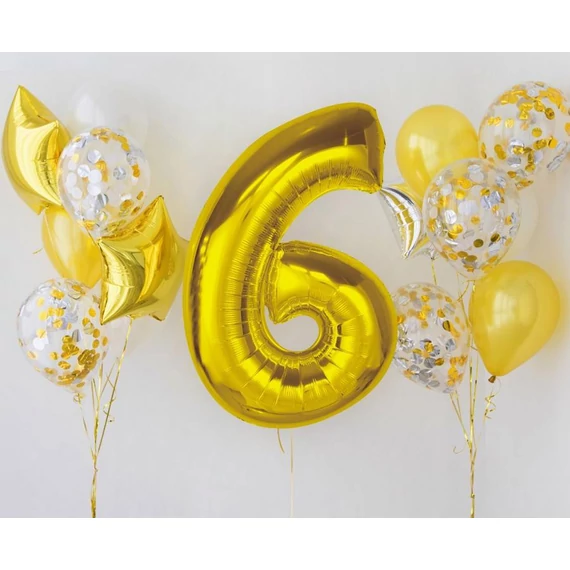 Arany 6-os Gold szám fólia lufi 92 cm