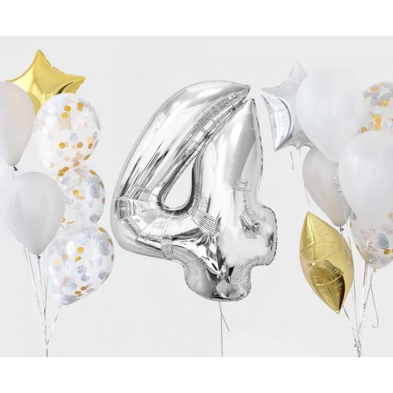 Ezüst 4-es Silver szám fólia lufi 92 cm