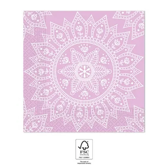 Mandala Purple White szalvéta 20 db-os, 33x33 cm FSC