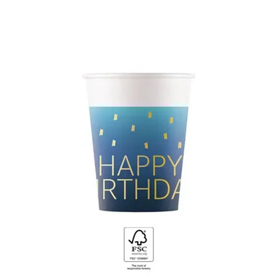 Happy Birthday Golden Blue papír pohár 8 db-os 200 ml FSC