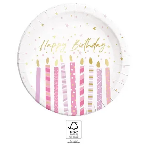 Happy Birthday Candles papírtányér 8 db-os 23 cm FSC