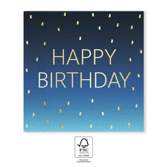 Happy Birthday Golden Blue szalvéta 20 db-os 33x33 cm FSC