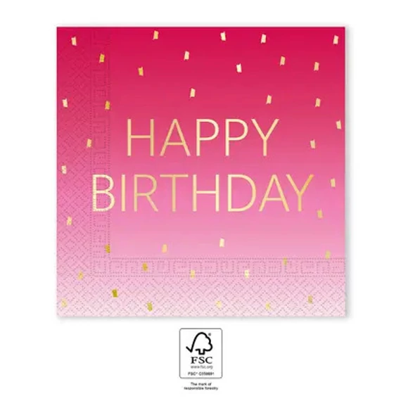 Happy Birthday Golden Pink szalvéta 20 db-os 33x33 cm FSC